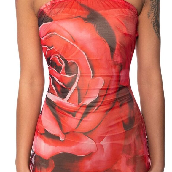 Xena Red Rose Mesh Maxi Coverup Dress Plus Size M - Picture 2 of 6